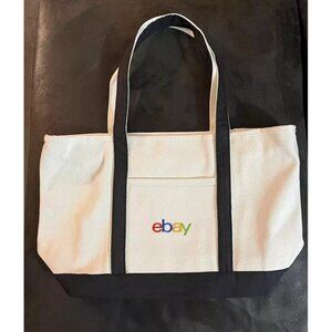 Huge Thick Canvas Tote Bag 21 X 12 X 8 Embroidered Logo Pocket Travel eBay Open